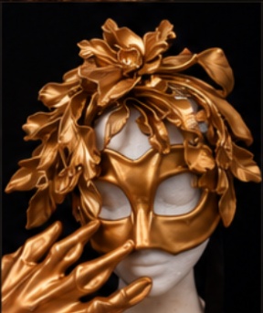 Handcrafted custom gold botanical sculptural mask by MASKES